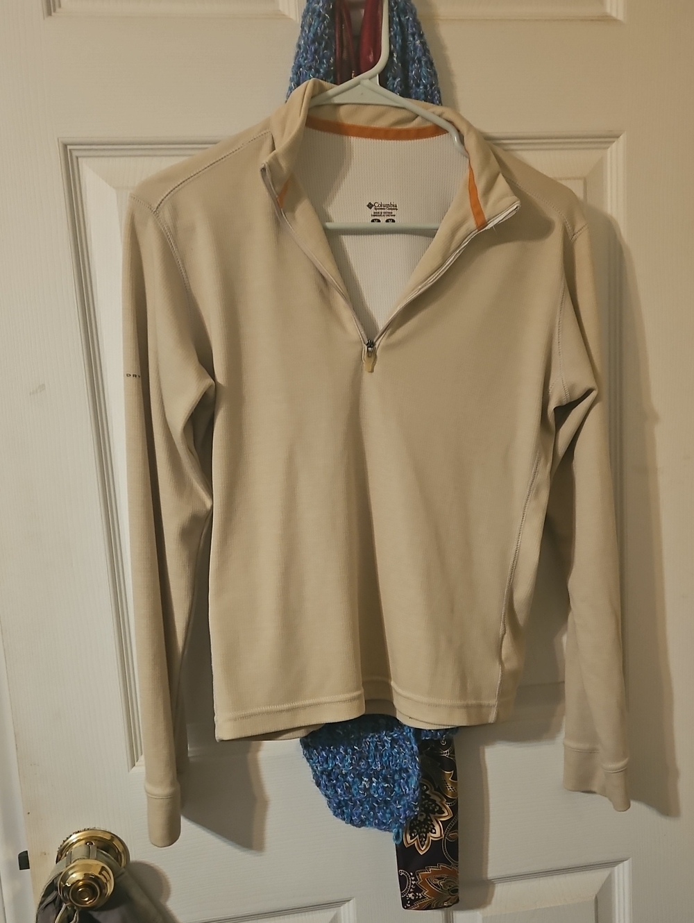 Columbia Women's Light Beige Quarter-Zip Pullover with Orange Trim